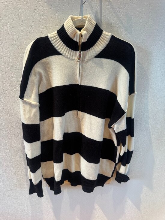 KGGT Sweaters - KGGT Oversized Color Block Striped Quarter Zip Sweater Y2K